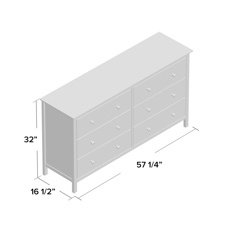 Dufrene Solid Wood 6 Drawer Dresser Unfinished